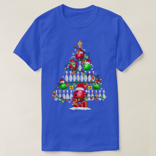 Xmas Tree Bowling Xmas Lights Santa Bowling Ball P T-Shirt (Design Front)