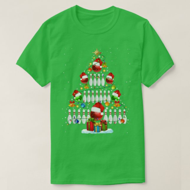 Xmas Tree Bowling Xmas Lights Santa Bowling Ball P T-Shirt (Design Front)