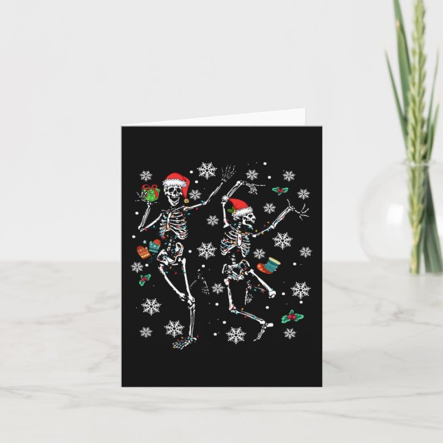 Xmas Tree Christmas Lights Christmas Skeleton Danc Card (Front)