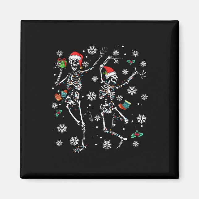 Xmas Tree Christmas Lights Christmas Skeleton Danc Magnet (Front)