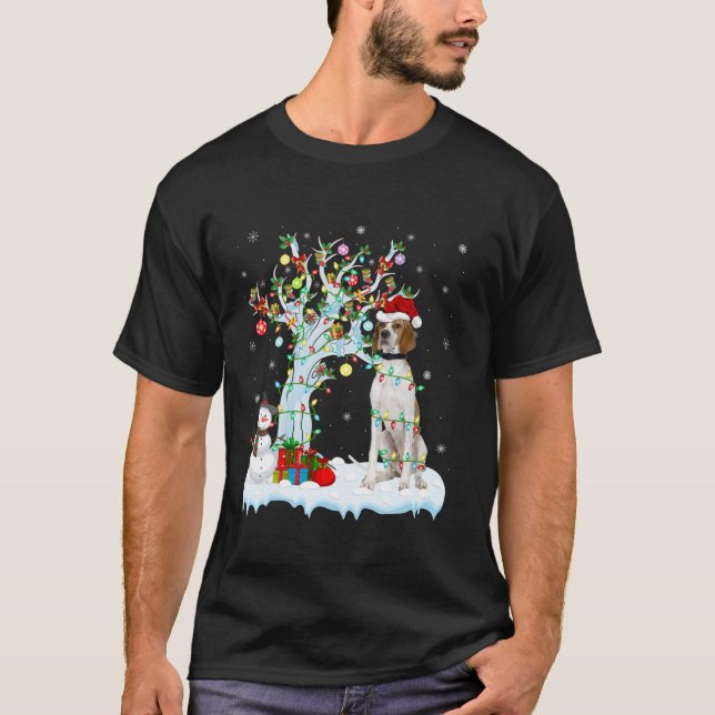 Xmas Tree Decoration Lighting English Pointer Dog  T-Shirt (Front)