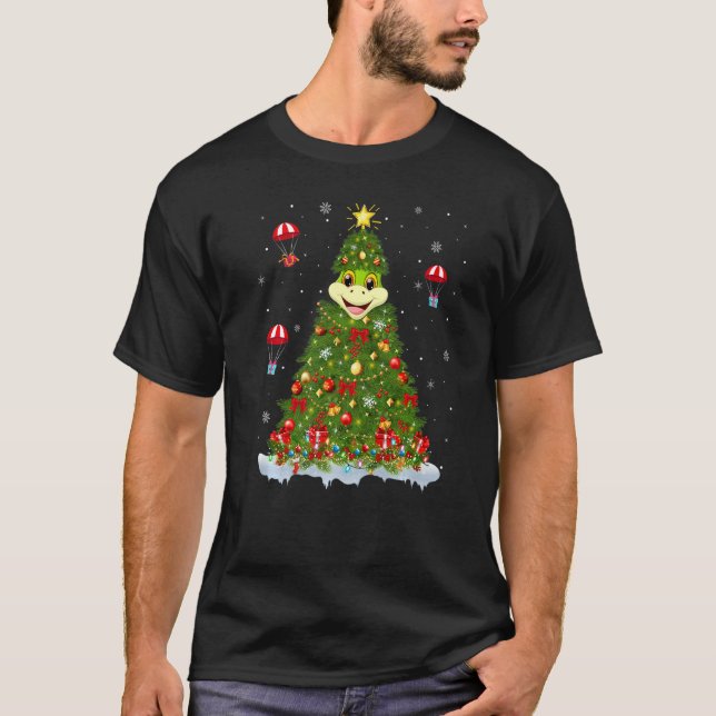 Xmas Tree Decoration Lights Santa Poison Dart Frog T-Shirt (Front)