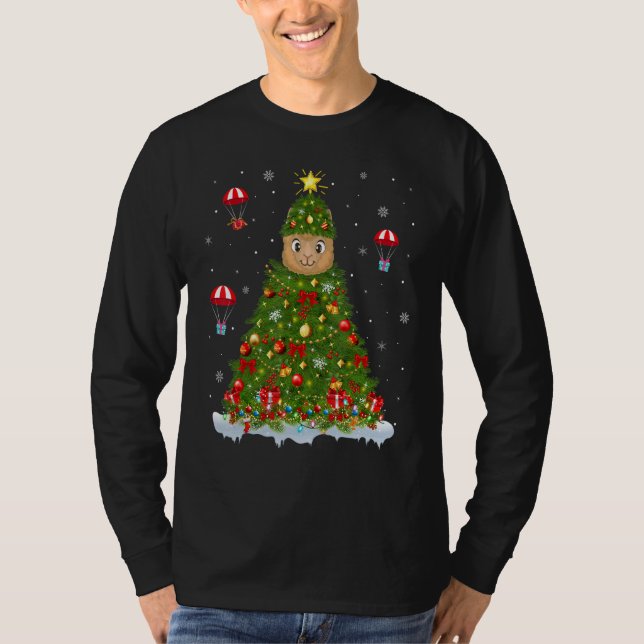 Xmas Tree Decorations Lights Santa Alpaca Christma T-Shirt (Front)