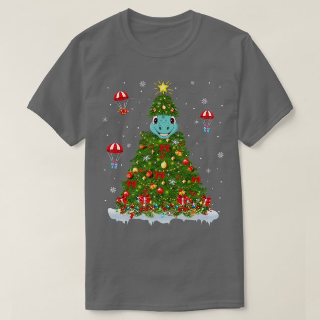 Xmas Tree Decorations Santa Brontosaurus Dinosaur  T-Shirt (Design Front)