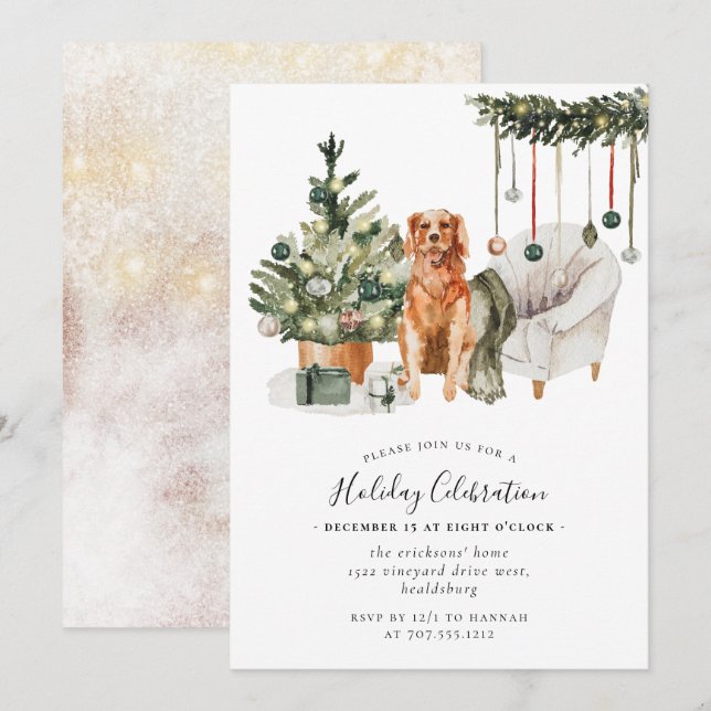 Xmas Tree Dog, Holiday Celebration Christmas Party Invitation (Front/Back)