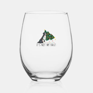 Xmas Tree It Is Not My Fault Border Collie Dog Chr Stemless Wine Glass