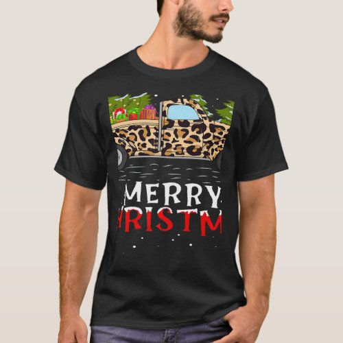 Xmas Tree Leopard Plaid Truck Merry Christmas   T_Shirt