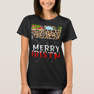 Xmas Tree Leopard Plaid Truck Merry Christmas T-Shirt