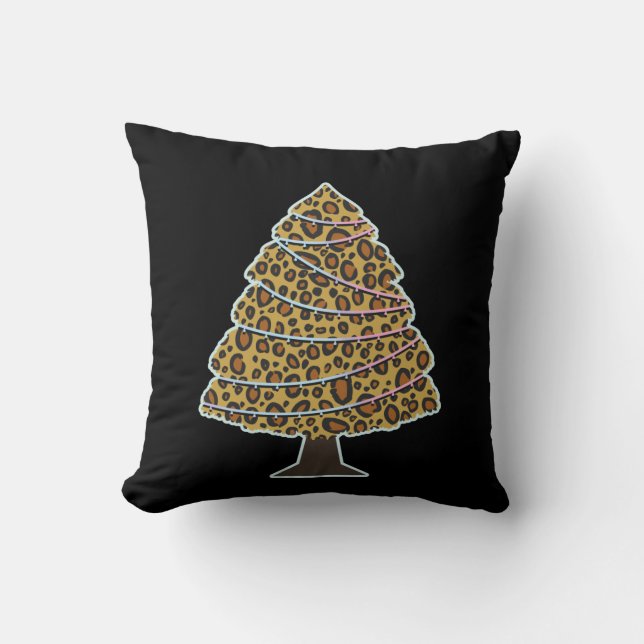 Xmas Tree Leopard Spots Funny Christmas Gift Throw Pillow (Front)