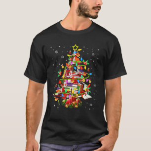 Xmas Tree Library Xmas Lights Tree Book Lover Libr T-Shirt