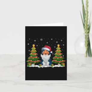 Xmas Tree Light Rough Collie Dog Santa Hat Christm Card