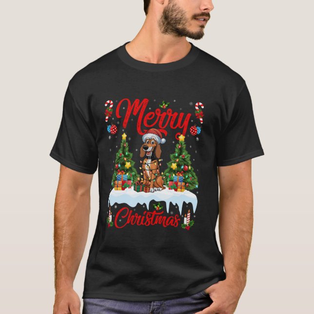 Xmas Tree Lighting American English Coonhound Dog  T-Shirt (Front)