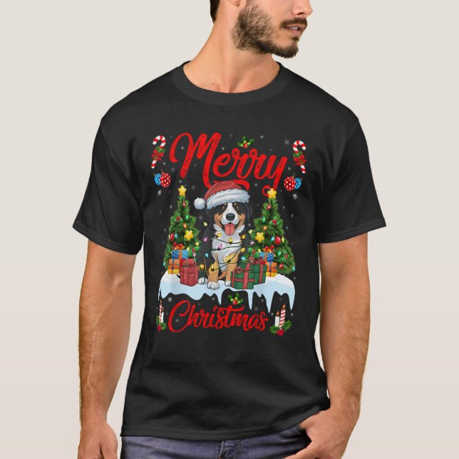 Xmas Tree Lighting Greater Swiss Mountain Dogs Chr T-Shirt (Front)