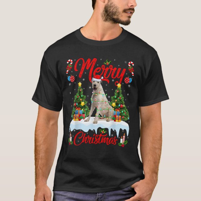 Xmas Tree Lighting Irish Wolfhound Dog Merry Chris T-Shirt (Front)