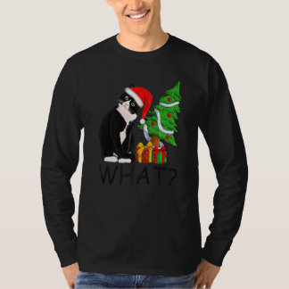 Xmas Tree Lighting Santa Black Cat Christmas T-Shirt
