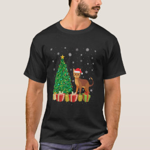 Xmas Tree Lighting Santa Hat Abyssinian Cat Christ T-Shirt