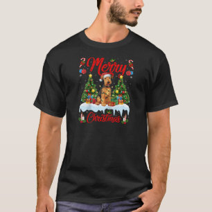 Xmas Tree Lighting Santa Hat Airedale Terrier Dog T-Shirt