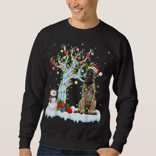 Xmas Tree Lighting Santa Hat Belgian Malinois Dog  Sweatshirt