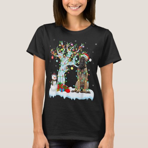 Xmas Tree Lighting Santa Hat Belgian Malinois Dog  T_Shirt