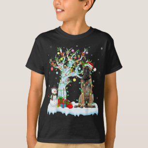 Xmas Tree Lighting Santa Hat Belgian Malinois Dog T-Shirt