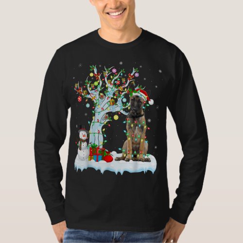 Xmas Tree Lighting Santa Hat Belgian Malinois Dog  T_Shirt