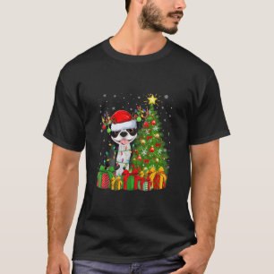 Xmas Tree Lighting Santa Hat Boston Terrier Dog Ch T-Shirt