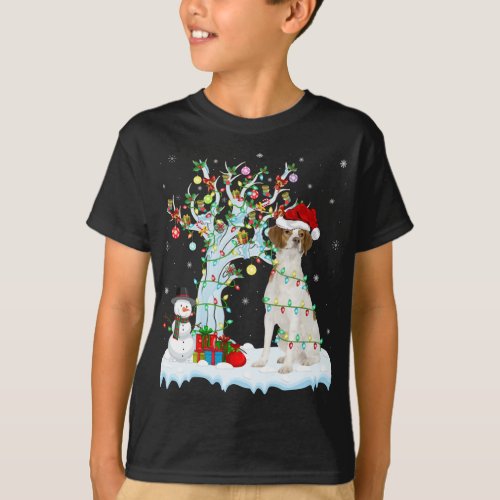 Xmas Tree Lighting Santa Hat Brittany Spaniel Dog  T_Shirt