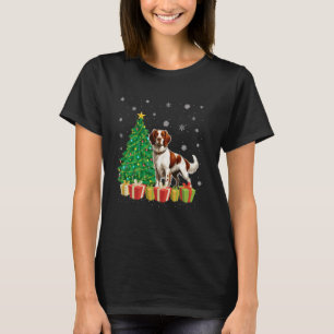 Xmas Tree Lighting Santa Hat Brittany Spaniel Dog T-Shirt