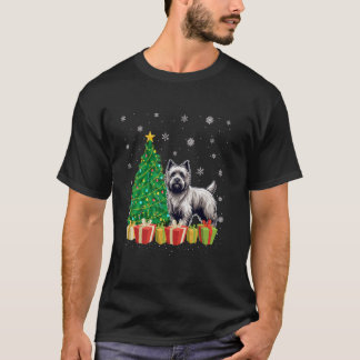 Xmas Tree Lighting Santa Hat Cairn Terrier Dog Chr T-Shirt