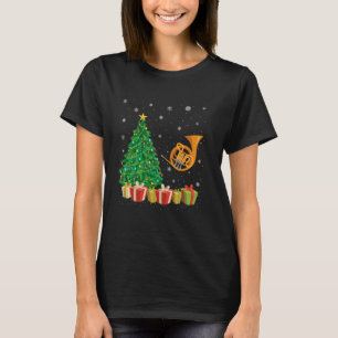 Xmas Tree Lighting Santa Hat French Horn Christmas T-Shirt