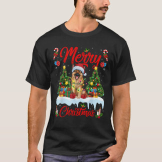 Xmas Tree Lighting Santa Hat German Shepherd Dog C T-Shirt