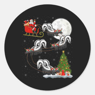 Xmas Tree Lighting Santa Riding Skunk Christmas T Classic Round Sticker