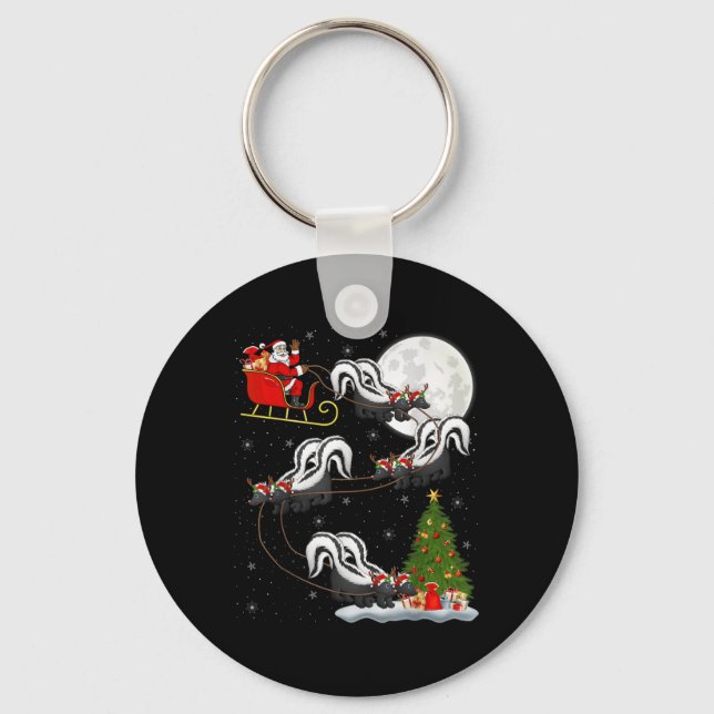 Xmas Tree Lighting Santa Riding Skunk Christmas T  Keychain (Front)