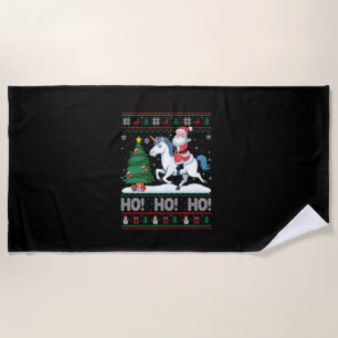 Xmas Tree Lighting Santa Riding Unicorn Christmas  Beach Towel
