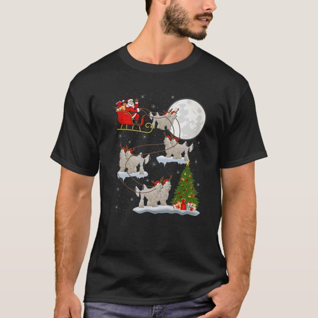 Xmas Tree Lighting Santa Riding White Corded Dog C T-Shirt (Front)