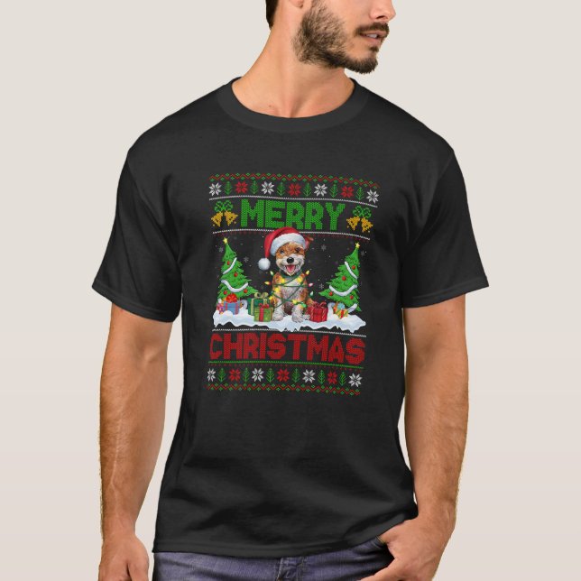 Xmas Tree Lighting Ugly Santa Hat Skye Terrier Dog T-Shirt (Front)