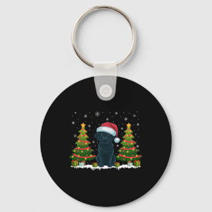 Xmas Tree Lights Black Labrador Dog Santa Christma Keychain