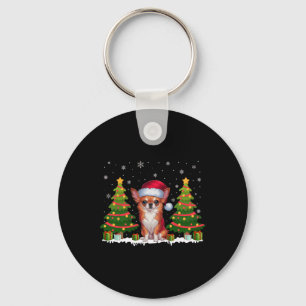 Xmas Tree Lights Chihuahua Dog Santa Hat Christmas Keychain