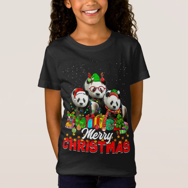 Xmas Tree Lights Christmas Pajama Panda Bear Anima T-Shirt (Front)