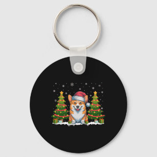 Xmas Tree Lights Corgi Dog Santa Hat Christmas Swe Keychain
