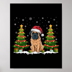 Xmas Tree Lights English Mastiff Dog Santa Christm Poster