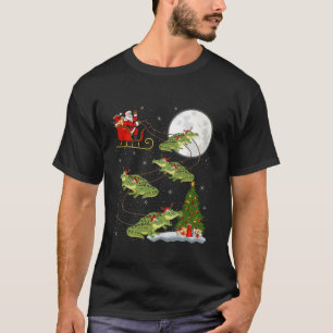 Xmas Tree Lights Funny Santa Riding Alligator Chri T-Shirt