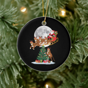 Xmas Tree Lights Funny Santa Riding Cheetah Ceramic Ornament