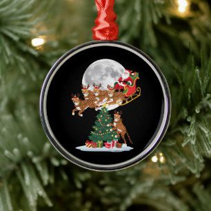 Xmas Tree Lights Funny Santa Riding Cheetah Metal Ornament