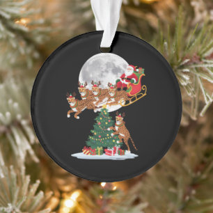Xmas Tree Lights Funny Santa Riding Cheetah  Ornament