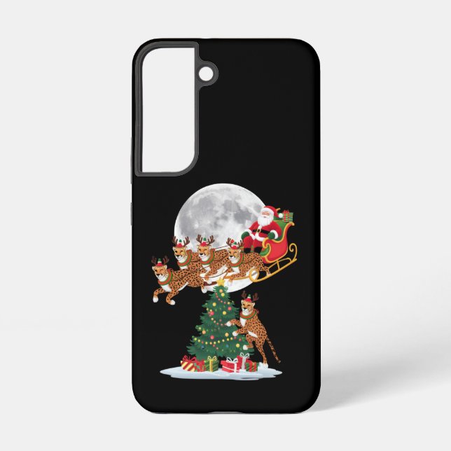 Xmas Tree Lights Funny Santa Riding Cheetah  Samsung Galaxy Case (Back)
