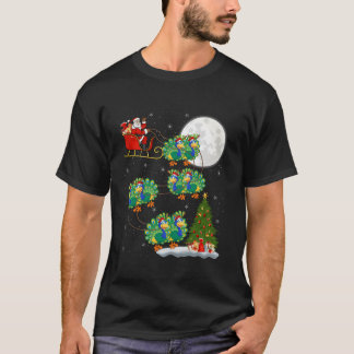 Xmas Tree Lights Funny Santa Riding Peacock Bird C T-Shirt