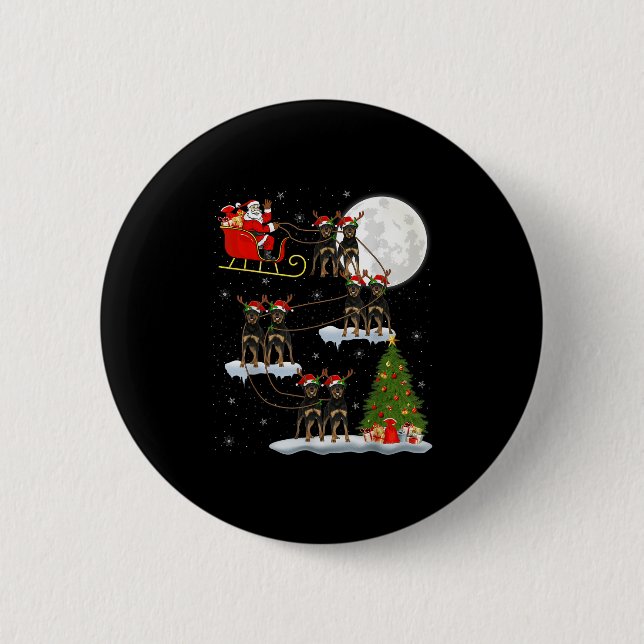 Xmas Tree Lights Funny Santa Riding Rottweiler Dog Button (Front)