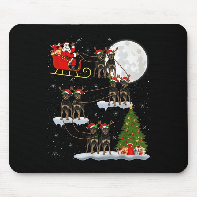 Xmas Tree Lights Funny Santa Riding Rottweiler Dog Mouse Pad (Front)