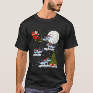 Xmas Tree Lights Funny Santa Riding Shark Christma T-Shirt